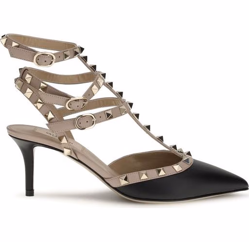 Valentino Garavani Black Calf Leather Bos Taurus Mid Heel Pumps