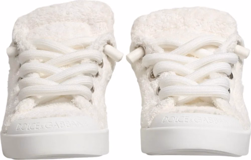 Dolce & Gabbana White Faux Shearling Low Top Sneakers  Shoes