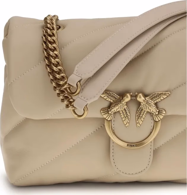 PINKO Beige Calf Leather Bos Taurus Shoulder Bag