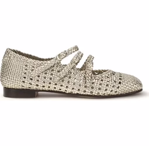 Carel Paris Silver Calf Leather Bos Taurus Ballet Flats