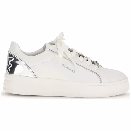 PINKO White Calf Leather Bos Taurus Low Top Sneakers
