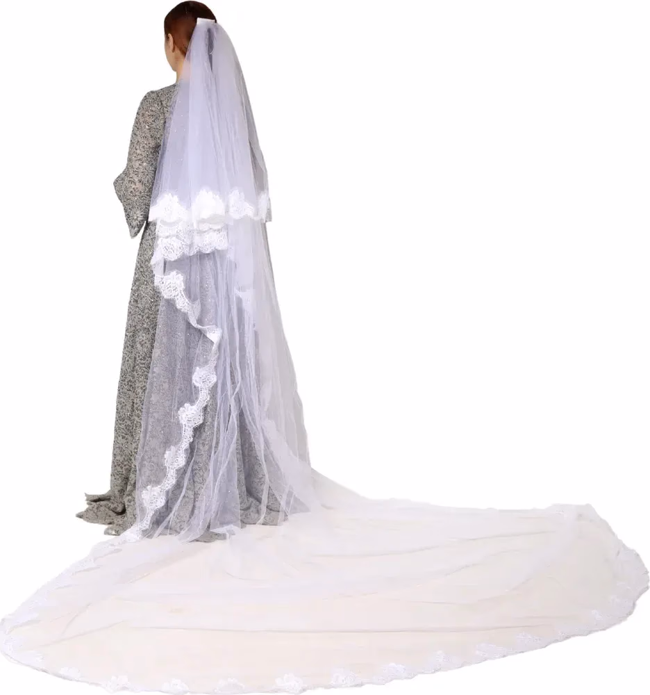 Dolce & Gabbana White Floral LaceNylon Floor Length 3M Long Veil