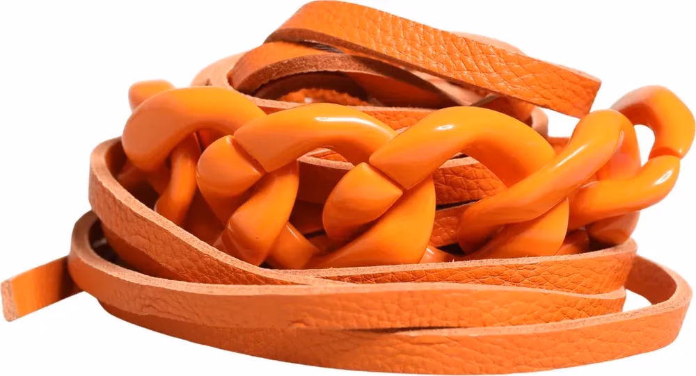 Scervino Street Orange Leather Chain Waist Metal Buckle Belt