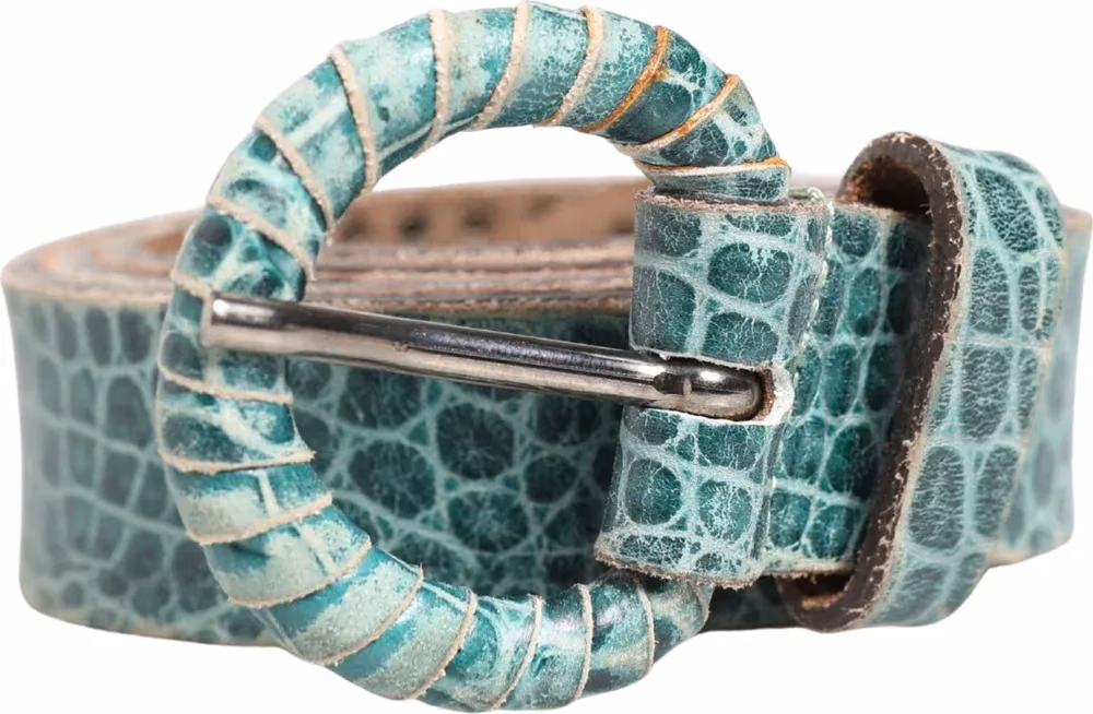Scervino Street Women Green Leather Croco Print Studded Belt