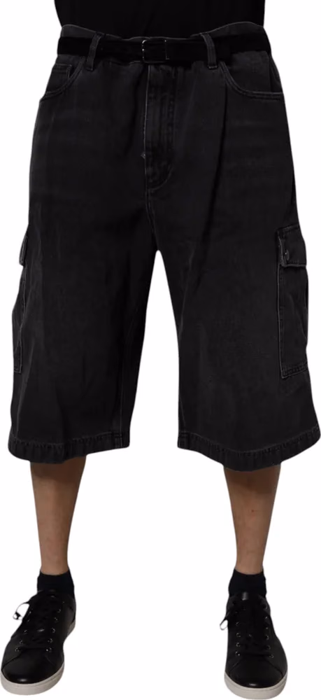Dolce & Gabbana Black Mid Waist Denim Cargo Bermuda  Shorts