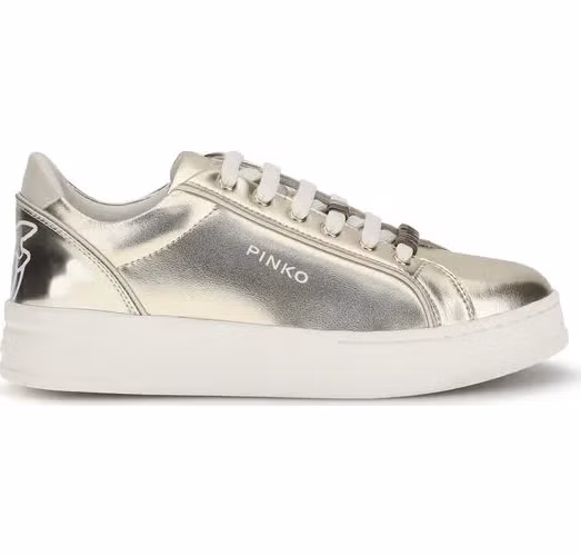 PINKO Gold Calf Leather Bos Taurus Platform Sneakers