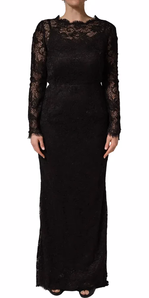 Dolce & Gabbana Black Floral Lace Sheath Long Maxi Dress
