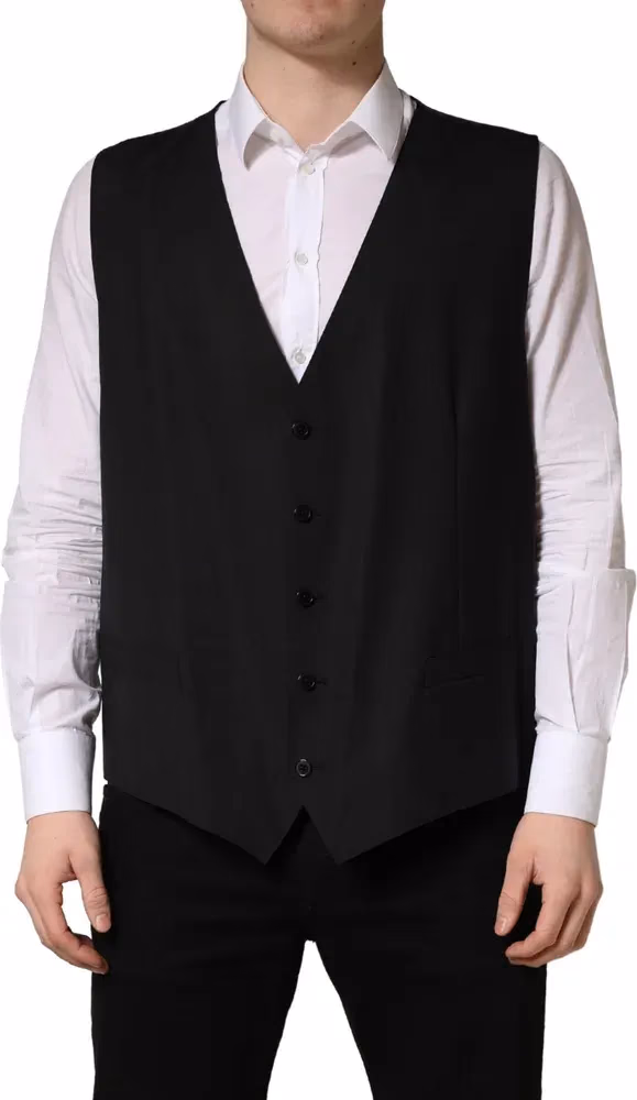 Dolce & Gabbana Black Wool Single Breasted Waistcoat Vest