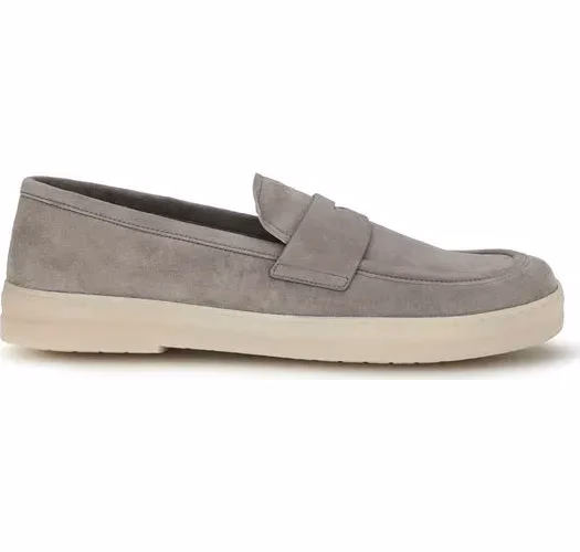 Prada Gray Calf Leather Bos Taurus Slip-On Loafers
