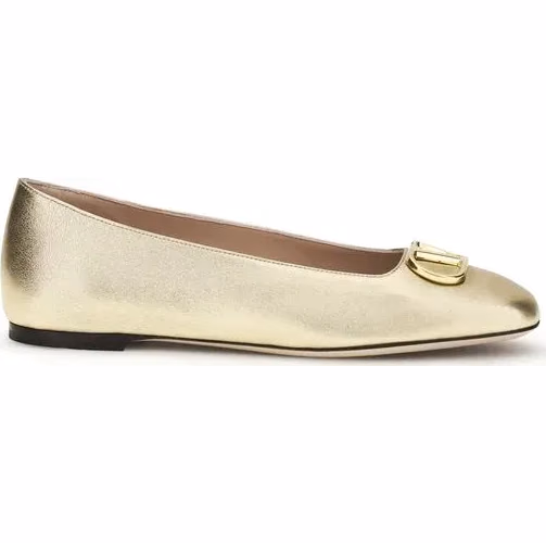 Valentino Garavani Gold Calf Leather Bos Taurus Ballet Flats