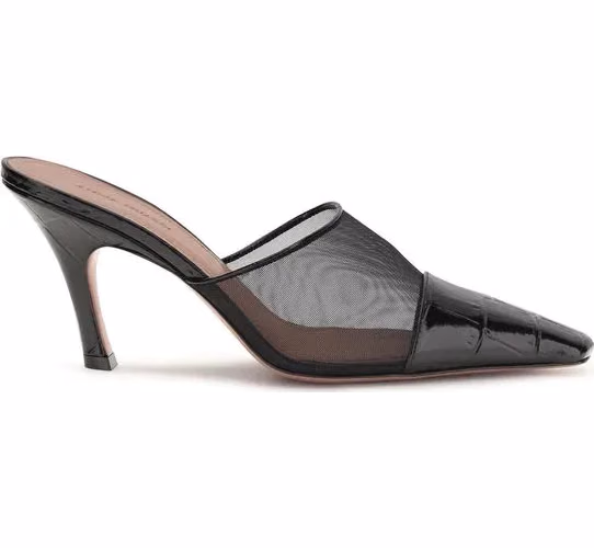 Amina Muaddi Black Calf Leather Bos Taurus Mules
