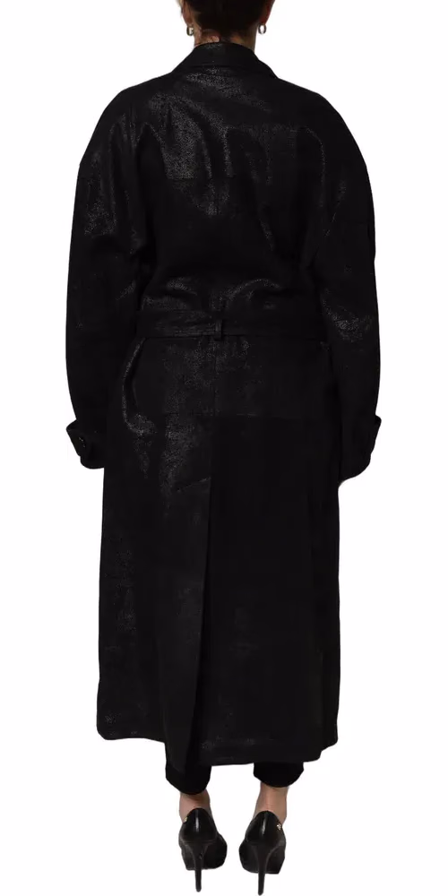 Dolce & Gabbana Black Belted Sheepskin Trench Coat Jacket