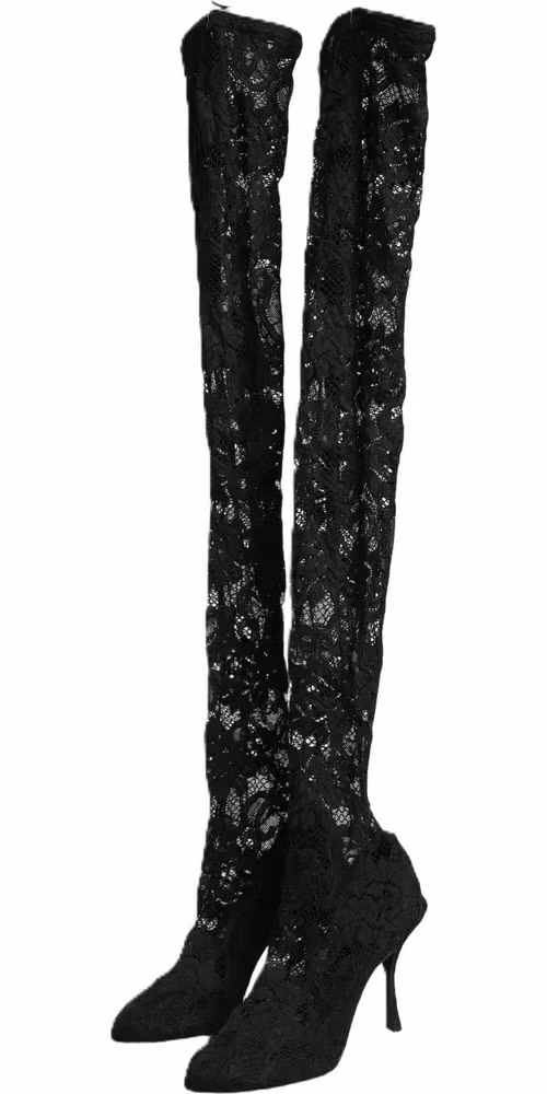 Dolce & Gabbana Black Taormina Lace Socks Boots Pumps Shoes