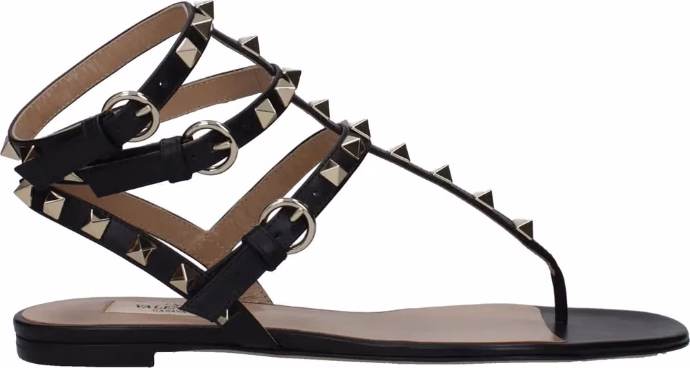 Valentino Garavani Black Leather Flip-Flop Sandals