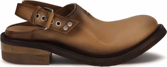 Miu Miu Brown Calf Leather Bos Taurus Mules