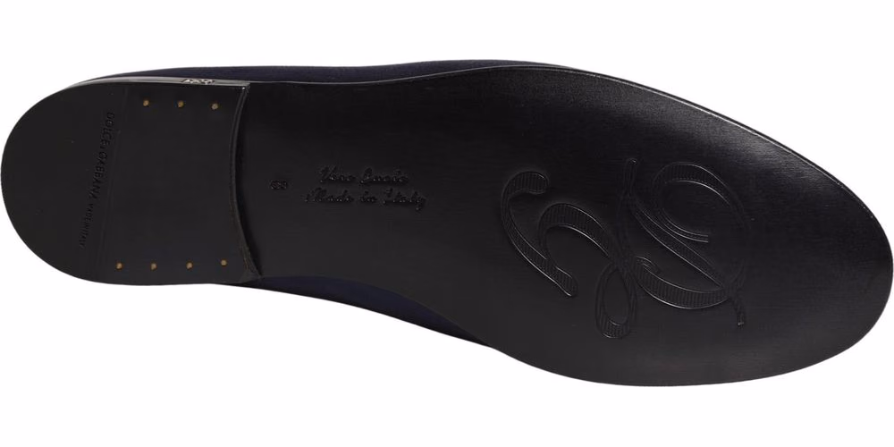 Dolce & Gabbana Blue Satin Logo Slip On Flats Loafers Shoes