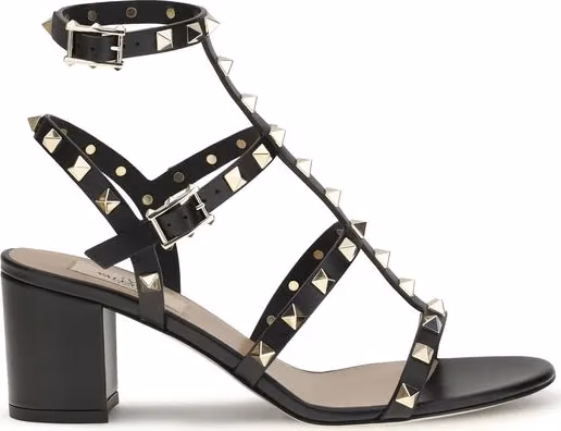 Valentino Garavani Black Calf Leather Bos Taurus Strap-On Sandals