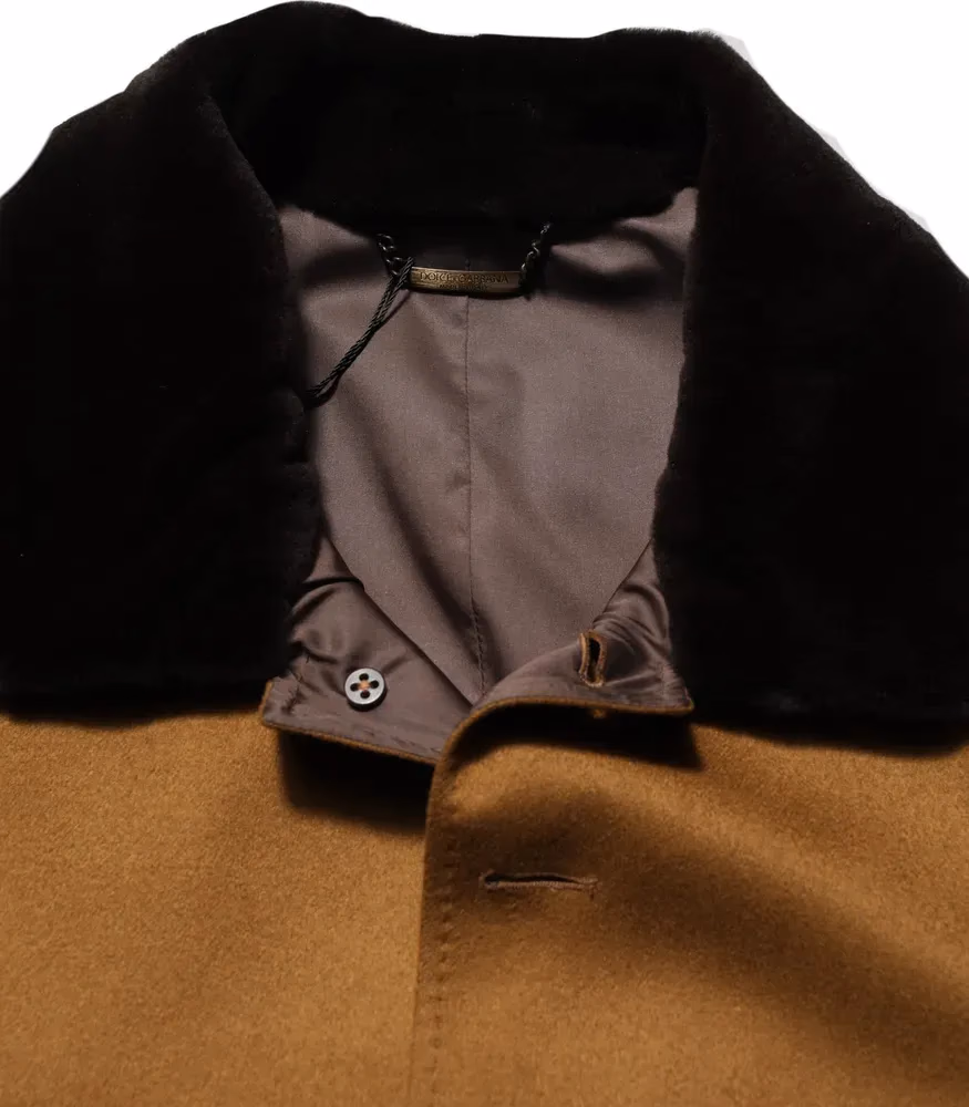 Dolce & Gabbana Brown Cashmere Mink Fur Men Overcoat Jacket