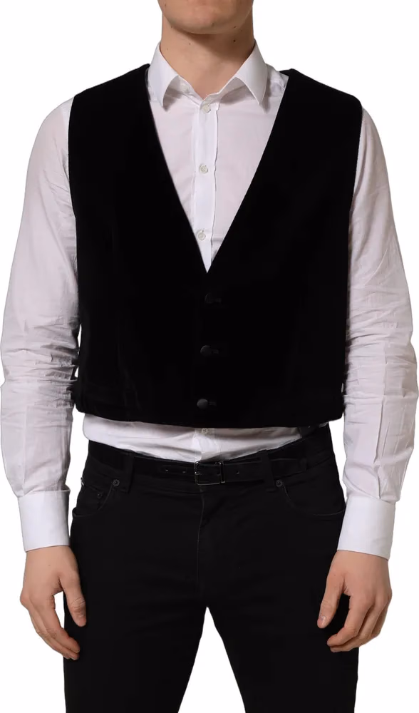 Dolce & Gabbana Black Cotton SingleBreasted Waistcoat Vest