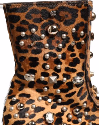 Brown Leopard Embellished Mid Calf Men Boots Shoes
