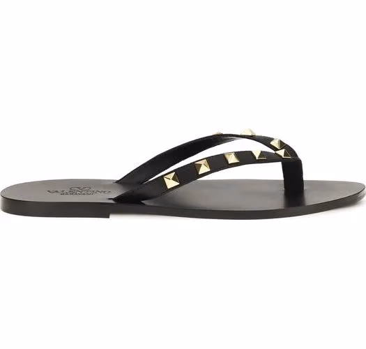 Valentino Garavani Black Calf Leather Bos Taurus Flip-Flop Sandals