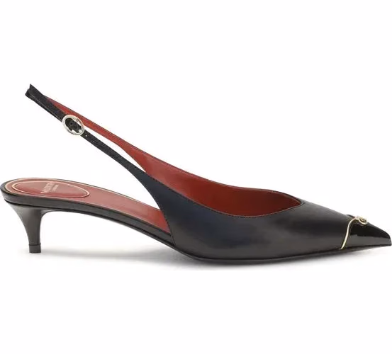 Valentino Garavani Black Calf Leather Bos Taurus Mid Heel Pumps