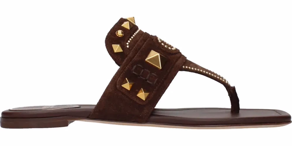 Valentino Garavani Brown Leather Flip-Flop Sandals