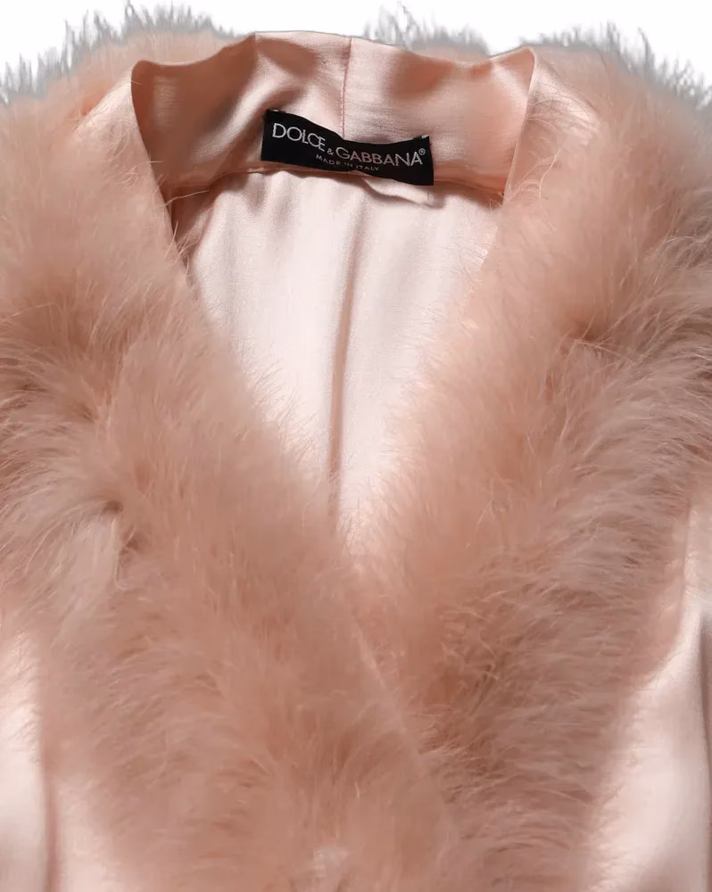 Dolce & Gabbana Light Pink Silk Turkey Feather Robe Jacket