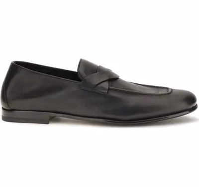 Black Calf Leather Bos Taurus Slip-On Loafers