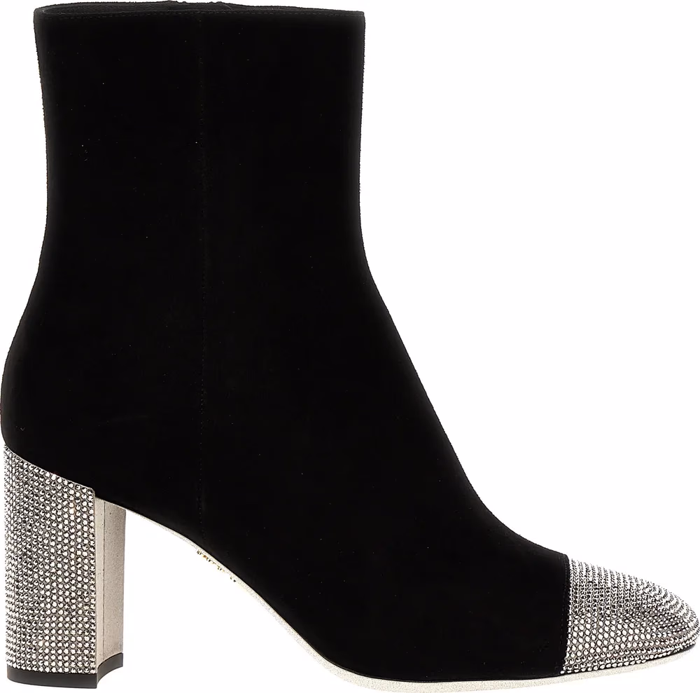 RENE CAOVILLA Black Leather Ankle Boots