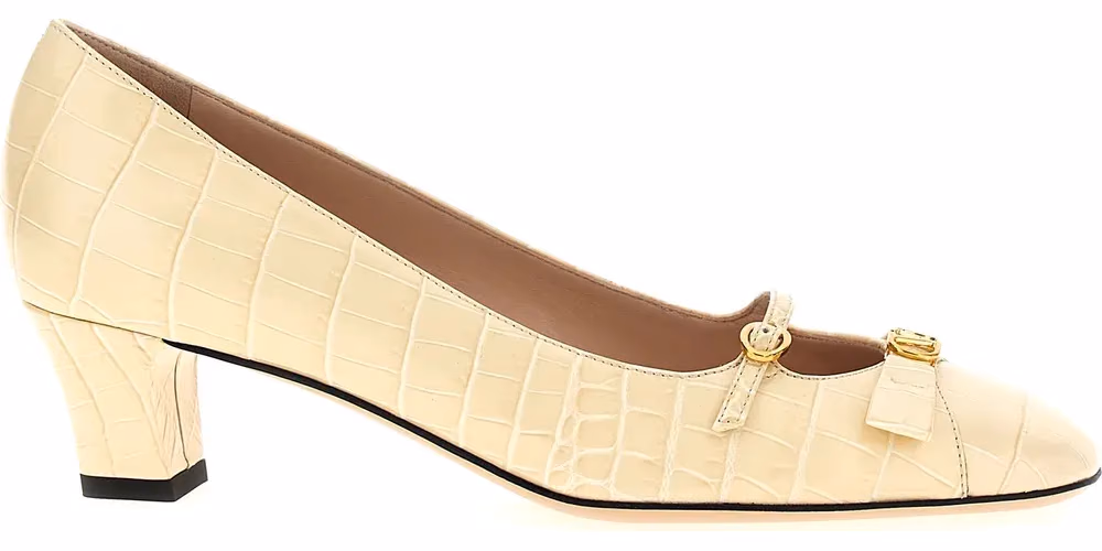 Valentino Garavani White Calfskin Mid Heel Pumps