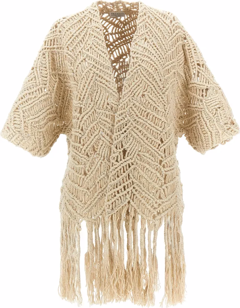 Brunello Cucinelli Beige Silk Cardigan