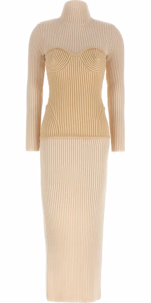 Jean Paul Gaultier Beige Merino Wool Long Dress