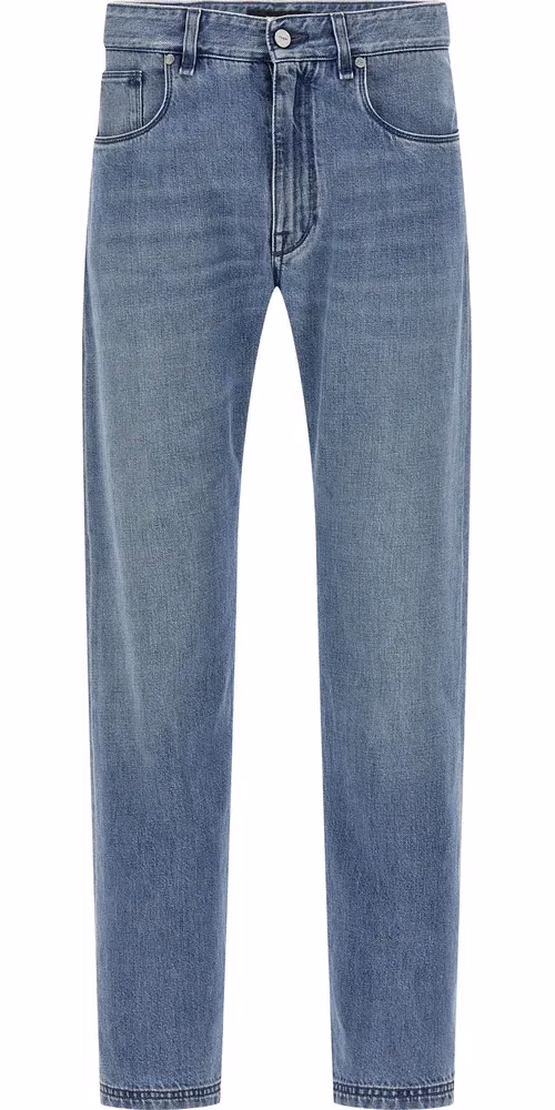 Fendi Blue Cotton Straight-Leg Jeans