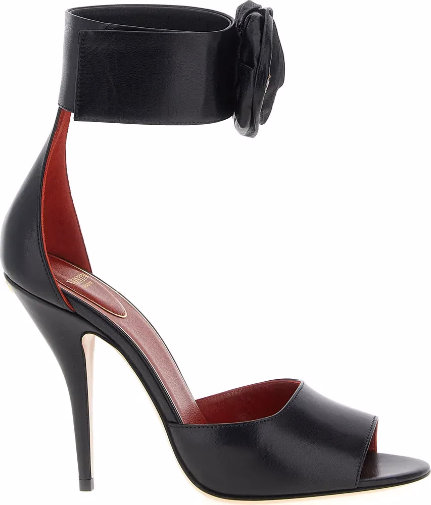 Valentino Garavani Black Calfskin Stiletto Heel Sandals