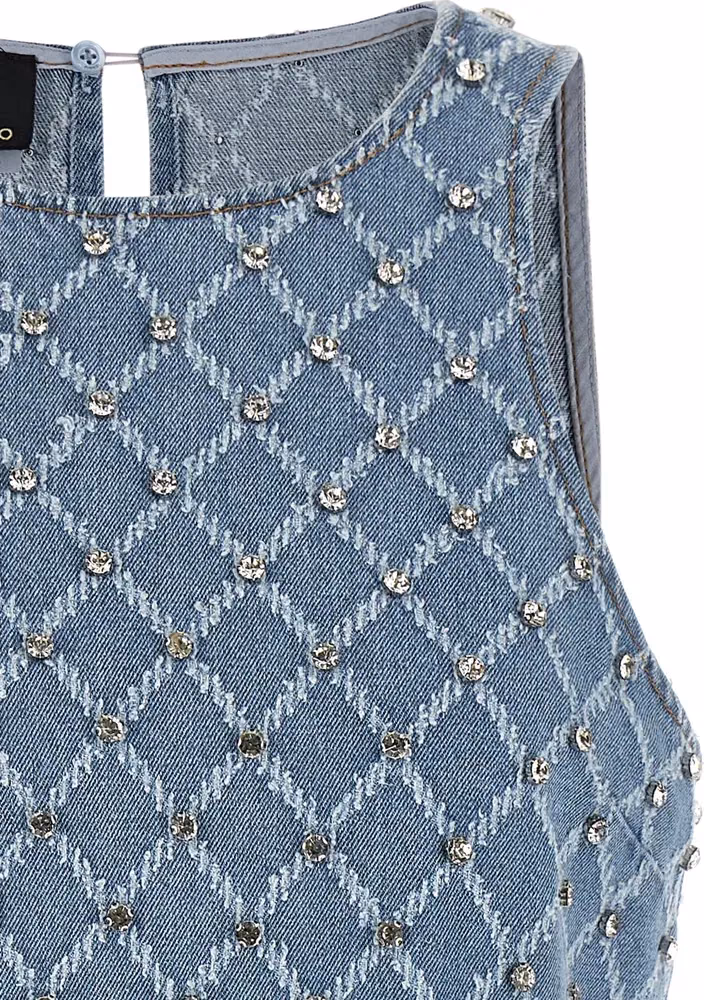 PINKO Blue Cotton Short Dress