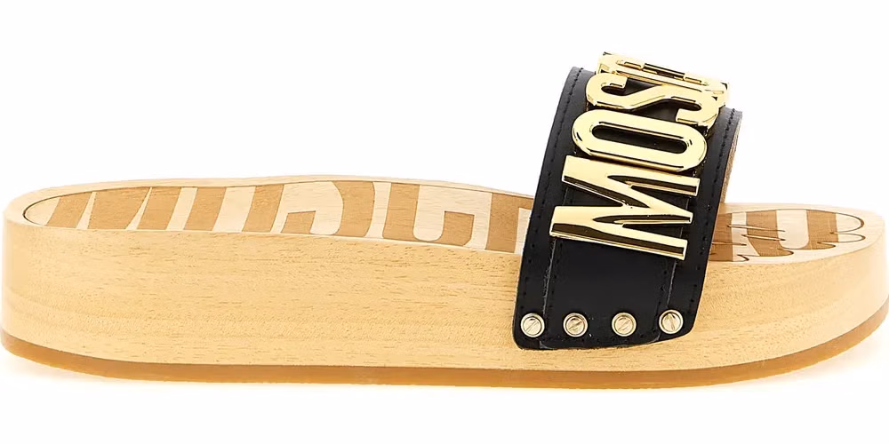Moschino Black Calfskin Slides