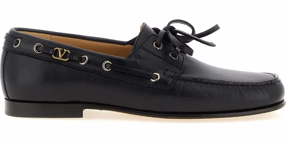 Valentino Garavani Black Buffalo Leather Slip-On Loafers