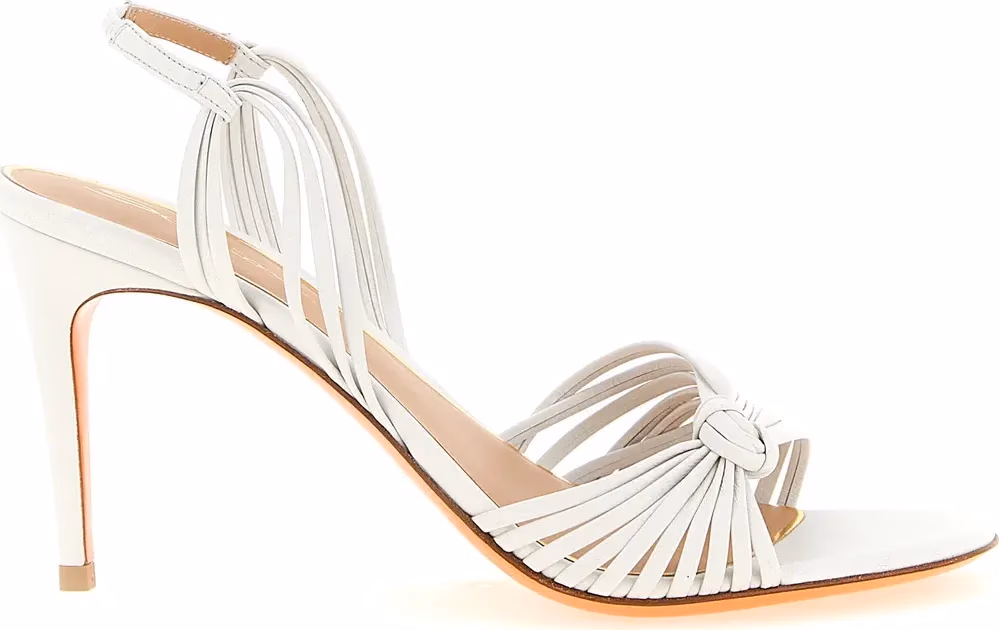 Santoni White Lamb Leather Stiletto Heel Sandals