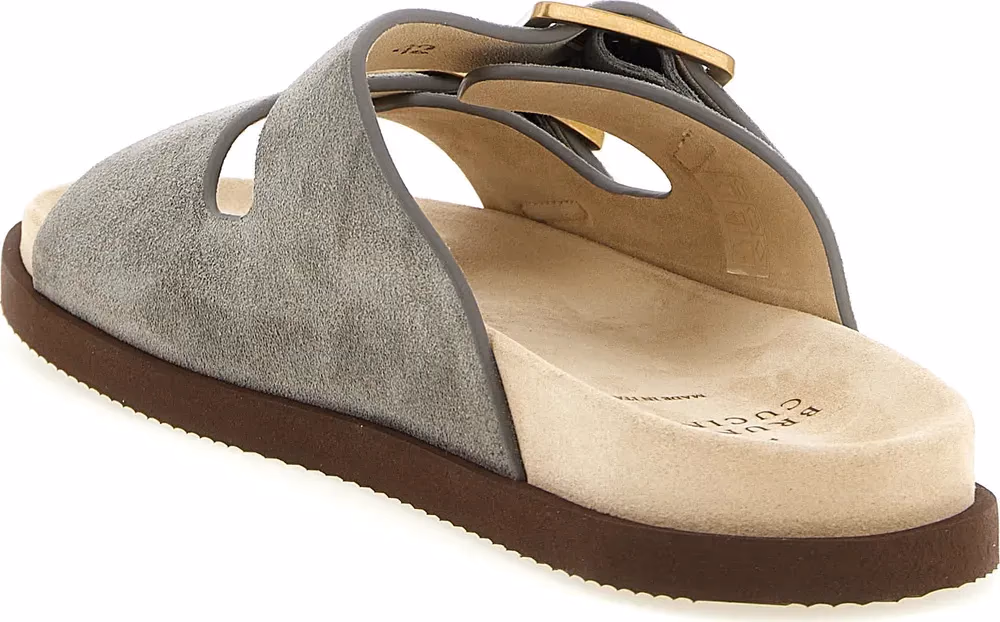 Brunello Cucinelli Gray Calfskin Slides