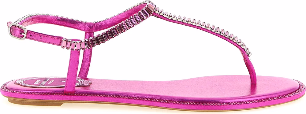 RENE CAOVILLA Fuchsia Viscose Flat Sandals