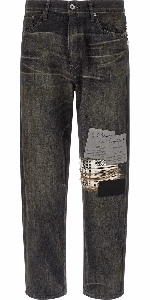 Yohji Yamamoto Black Cotton Tapered Jeans