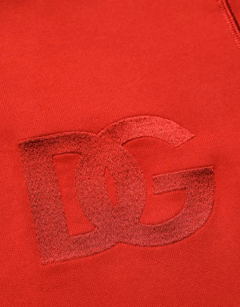 Dolce & Gabbana Red Embroidered Logo Hooded Full Zip Sweater
