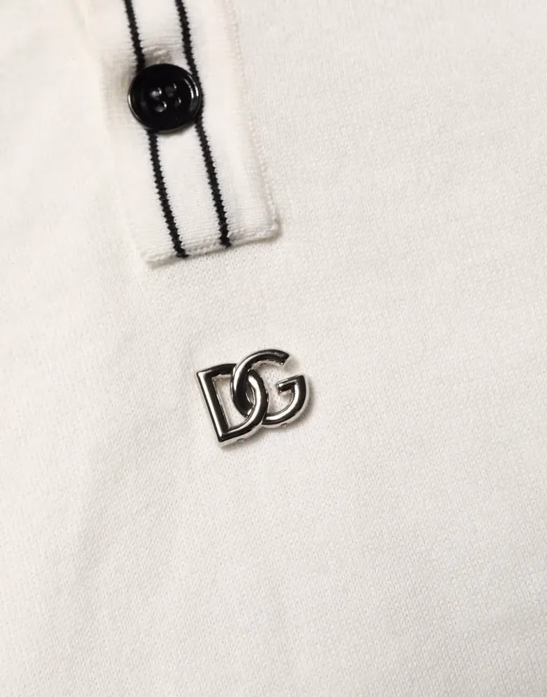 Dolce & Gabbana White Cotton Blend Men Polo Pullover Sweater