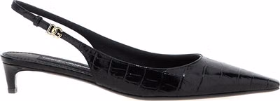 Black Calfskin Mid Heel Pumps