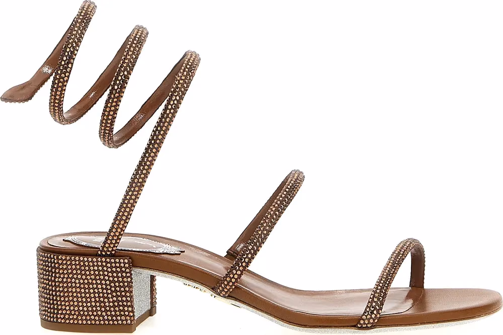 RENE CAOVILLA Brown Satin Platform Sandals