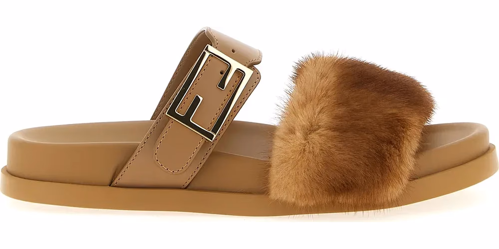 Fendi Brown Leather Slides