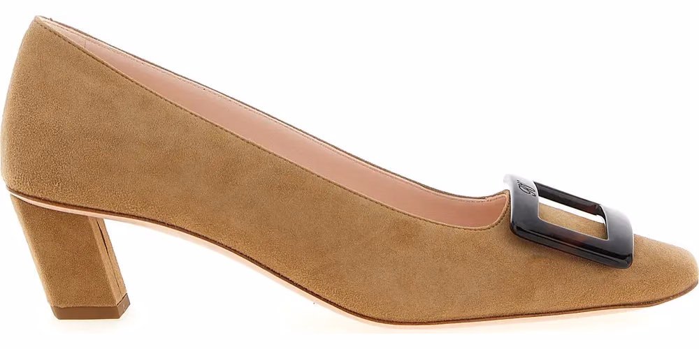 Roger Vivier Beige Goatskin Mid Heel Pumps