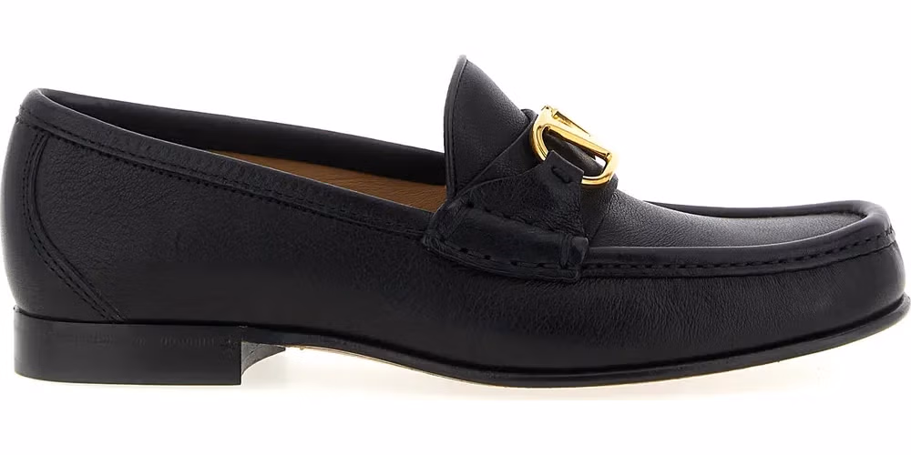 Valentino Garavani Black Buffalo Leather Slip-On Loafers