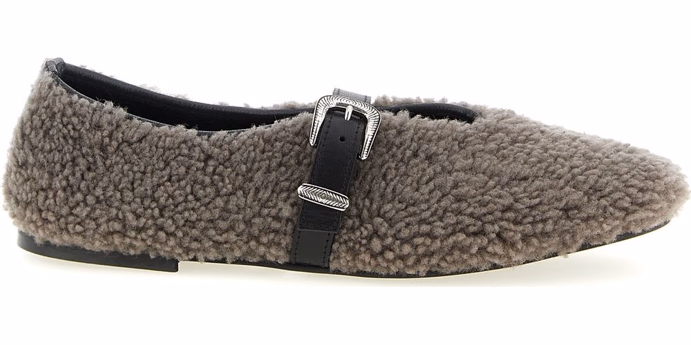 KATE CATE Gray Calfskin Ballet Flats